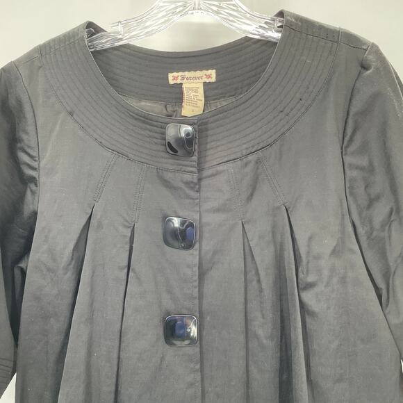 FOREVER Black Blazer Button Down Swing Cropped 1/2 Sleeve Jacket S - Picture 3 of 11